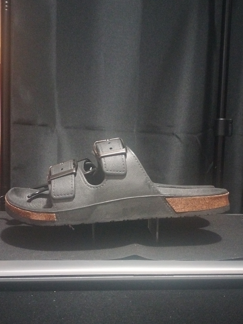 Men's Black Double-Buckle Slide Sandal with Cork Accent